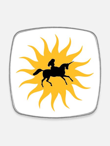 Sun with Unicorn - Square fridge magnet - white