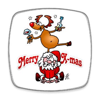 Festliches Rentier und Weihnachtsmann-Design - Viereckiger Kühlschrankmagnet - Weiß - Vorne