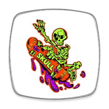 Skelett Skate Neon Power - Viereckiger Kühlschrankmagnet - Weiß - Vorne