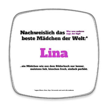 Ich bin Lina - Lina als Vorname - Mädchen - Viereckiger Kühlschrankmagnet - Weiß - Vorne