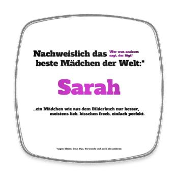 Ich bin Sarah - Sarah als Vorname - Mädchen - Viereckiger Kühlschrankmagnet - Weiß - Vorne