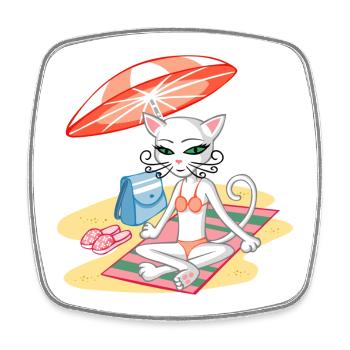 Chat sur la plage - Magnet carré - blanc - Devant