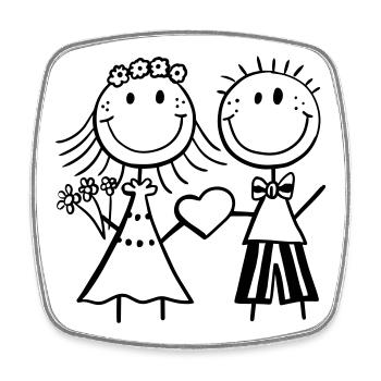 Funny stick figure newlyweds - wedding - fun - Square fridge magnet - white - Front