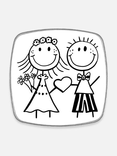 mariée chiffre de bâton drôle et le marié - mariage - Fun - Magnet carré - blanc