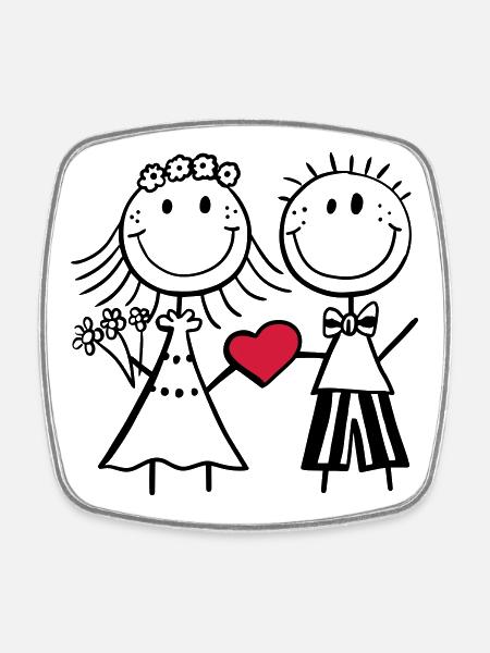 mariée et le marié Épris - mariage - coeur - cadeau - Magnet carré - blanc