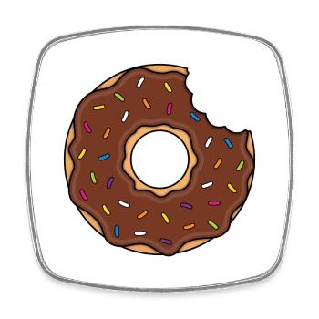 Donut mit Biss in braun mit bunten Zuckerstreuseln - Viereckiger Kühlschrankmagnet - Weiß - Vorne