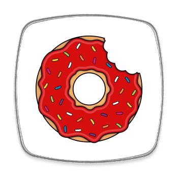 Donut mit Biss in rot mit bunten Zuckerstreuseln - Viereckiger Kühlschrankmagnet - Weiß - Vorne
