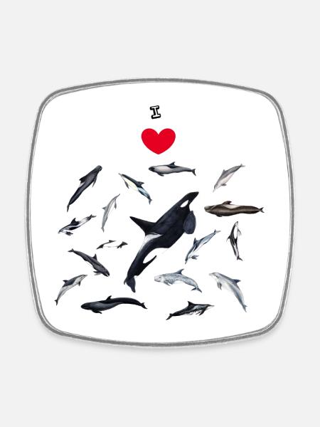 I love dolphins - I love dolphins - Dauphins - Square fridge magnet - white