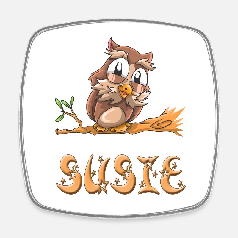 Eule Susie - Viereckiger Kühlschrankmagnet - Weiß