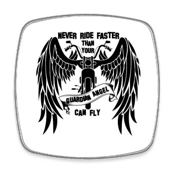 Never drive faster than your guardian angel flies - Square fridge magnet - white - Front