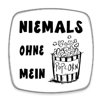 Niemals Ohne Mein Popcorn - Kino - Geschenk - Viereckiger Kühlschrankmagnet - Weiß - Vorne