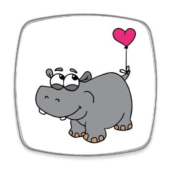 Hippopotamus with heart balloon - Square fridge magnet - white - Front
