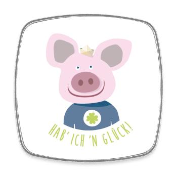 Schwein "Hab' ich 'n Glück" Illustration Kinder - Viereckiger Kühlschrankmagnet - Weiß - Vorne