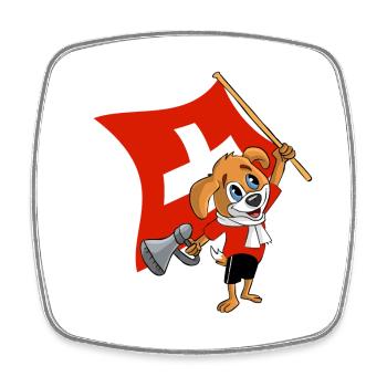 Schweiz Fan Hund - Viereckiger Kühlschrankmagnet - Weiß - Vorne
