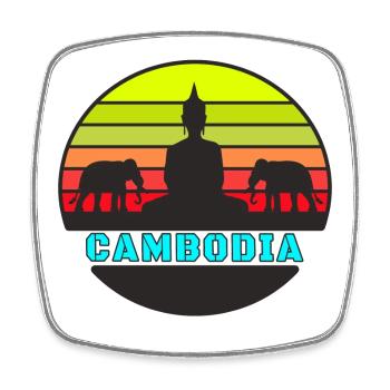 Cambodge / Bouddha / Éléphant / Cadeau - Magnet carré - blanc - Devant