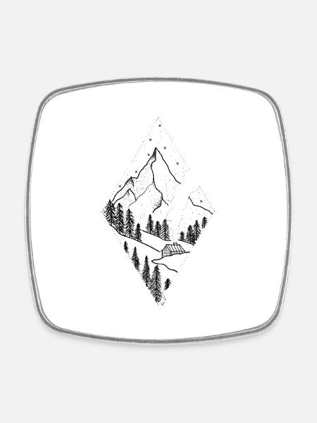 Geometric diamond in dark tone "mountain in diamond" - Square fridge magnet - white