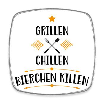 Grillen Chilln Bierchen Killen - Viereckiger Kühlschrankmagnet - Weiß - Vorne