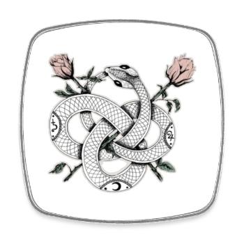 Design de serpents avec des roses - Magnet carré - blanc - Devant