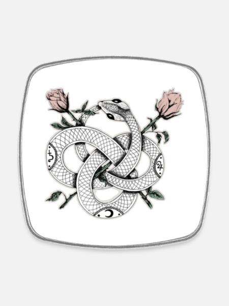 Snake design with roses - Square fridge magnet - white
