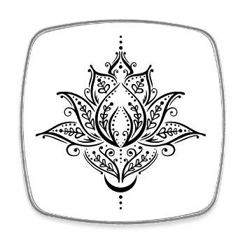 Filigree lotus flower with moon. Yoga. - Square fridge magnet - white - Front