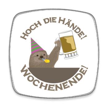 Hoch Die Hand Sloth Wochenende - Viereckiger Kühlschrankmagnet - Weiß - Vorne