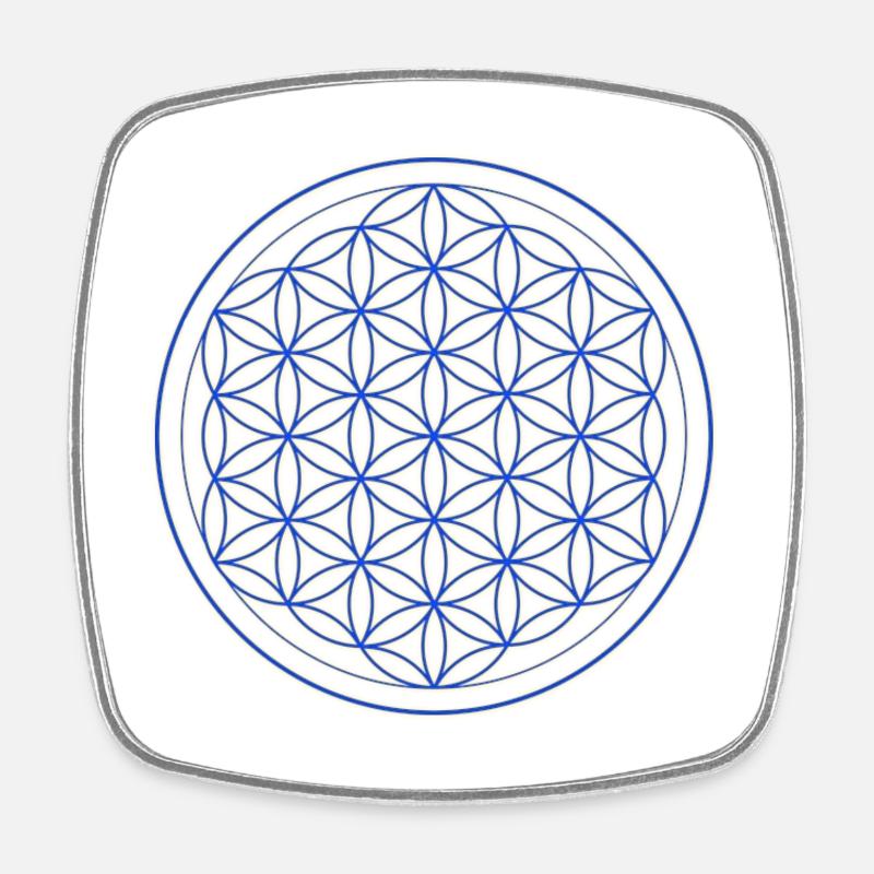 Cercle Bleu Jaune Fleur de Vie - Magnet carré - blanc