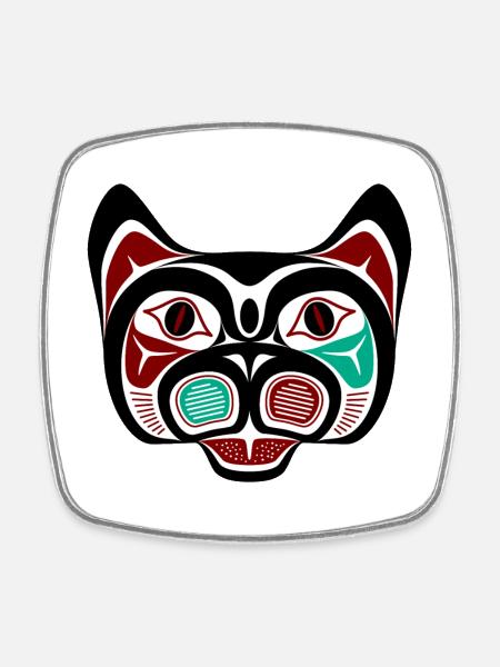 Northwest Pacific coast Haida Kitty - Square fridge magnet - white