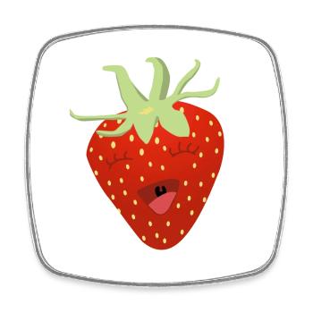 Dessin animé de fraise rieur - Magnet carré - blanc - Devant