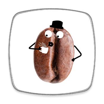 Kaffeebohne mit Gesicht - Viereckiger Kühlschrankmagnet - Weiß - Vorne