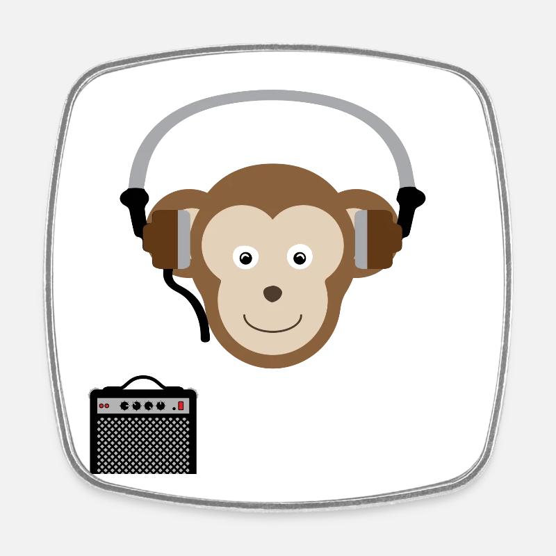 Monkey with headphones music - Square fridge magnet - white