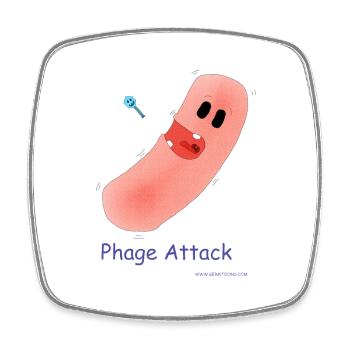 Phage Attack - Bacteria & Bacteriophage - Square fridge magnet - white - Front