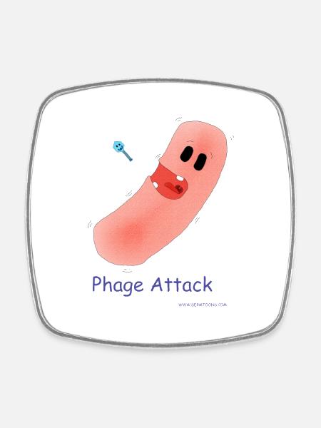 Attaque du phage - Bactéries et bactériophages - Magnet carré - blanc