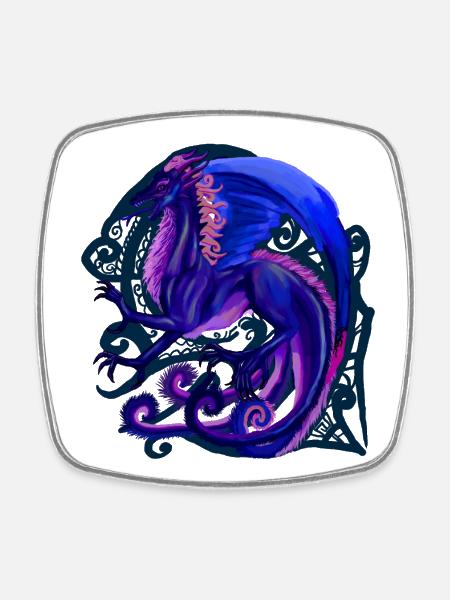 blue dragon - Square fridge magnet - white