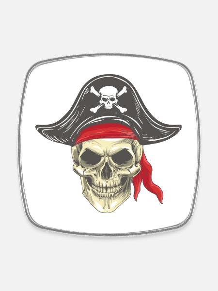 Pirate Head Pirate Skull with Hat Bandana - Square fridge magnet - white
