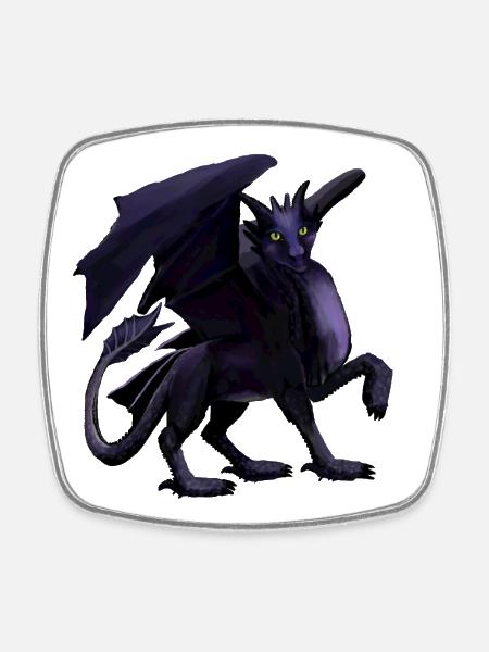 dragon noir - Magnet carré - blanc