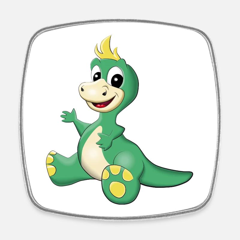 sitzender süßer Dino - Viereckiger Kühlschrankmagnet - Weiß