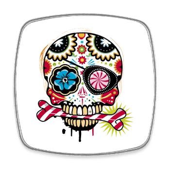 Skull with eye patch and candy cane - Square fridge magnet - white - Front