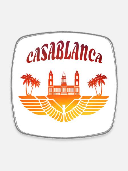 Casablanca Palace avec des palmiers / Cadeau marocain - Magnet carré - blanc