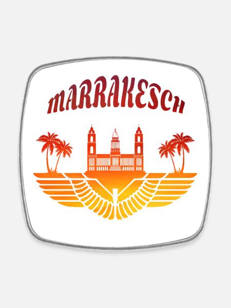 Palais de Marrakech avec palmes / cadeau Afrique du Nord - Magnet carré - blanc