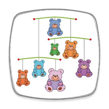Mobilé avec des ours en peluche - Magnet carré - blanc - Devant