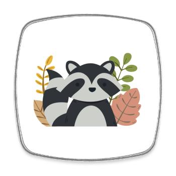 Raton laveur de Kawaii avec feuilles d’automne – Forêt mignonne - Magnet carré - blanc - Devant