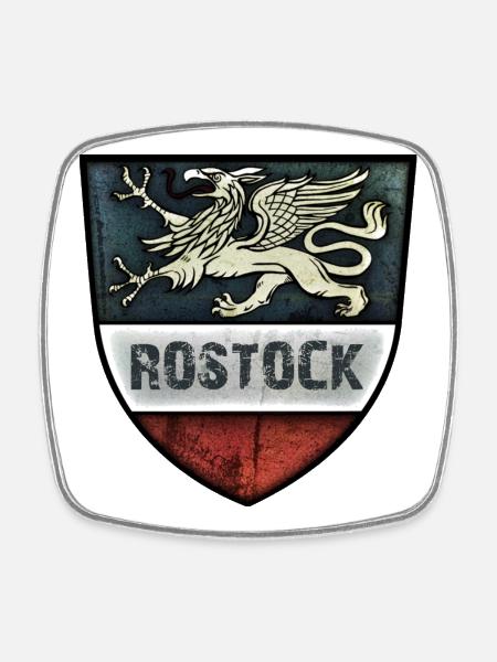 Rostock - Greif - Hansestadt Rostock - Viereckiger Kühlschrankmagnet - Weiß