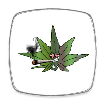 Grünes Blatt mit Joint Cartoon - Viereckiger Kühlschrankmagnet - Weiß - Vorne