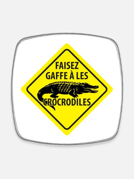 Signe Avertissement Crocodiles - Magnet carré - blanc