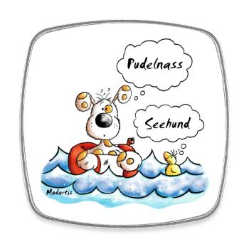 "Matter of opinion" Dog and Duck Cartoon - Square fridge magnet - white - Front
