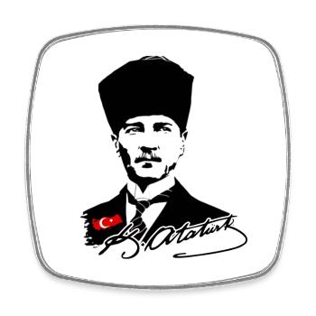 Atatürk Silhouette mit Türkflagge - Viereckiger Kühlschrankmagnet - Weiß - Vorne