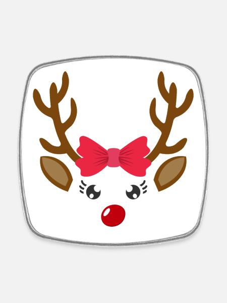 Renne visage fille noël noël - Magnet carré - blanc