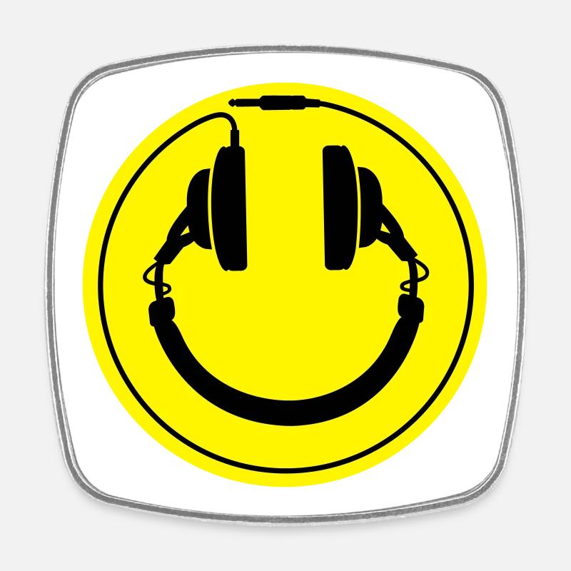 smiley headphones - Square fridge magnet - white
