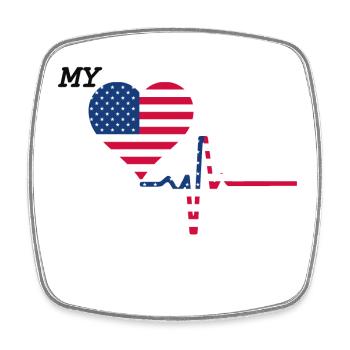 ViSam's "MY Heart Beats for USA" - Viereckiger Kühlschrankmagnet - Weiß - Vorne