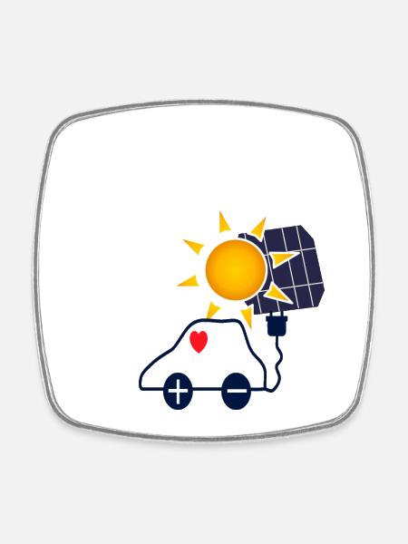 Solar Power Car with Solar Panel - Square fridge magnet - white